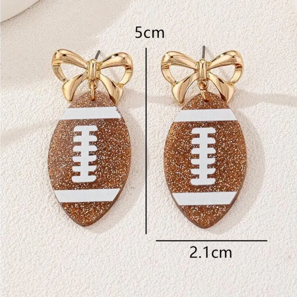 Gold Glitter Football Earrings‎ with bow